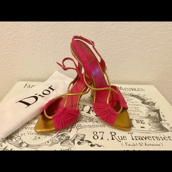 Christian DIOR- pink suede Slingback Heel Sandal - Picture 1 of 9